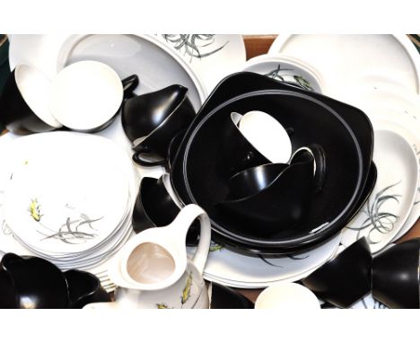 A vintage Midwinter Stylecraft, "Bali-ha-i" dinner and tea service comprising cups, saucers, plates, tureens, sauce boat etc.