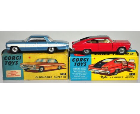 A boxed Corgi Marlin Rambler no.263 Sports Fastback, and a boxed Oldsmobile Super 88 (2). CONDITION REPORT The Marlin is in m