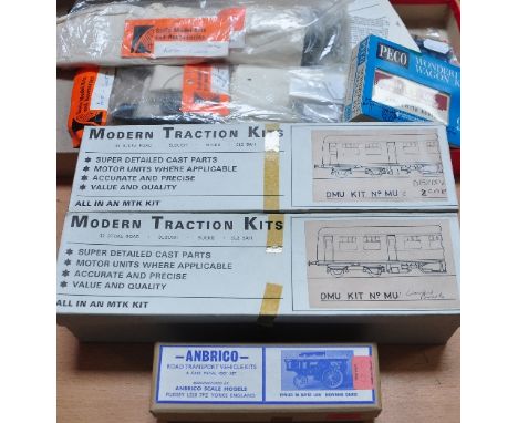 An MTK unbuilt white metal kit of a diesel multiple unit "Cravens Parcels", a further MTK kit of a Derby unit, a part built e