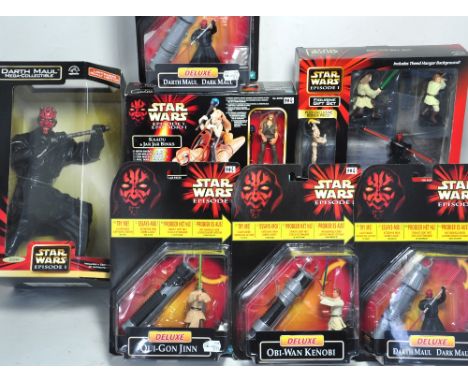 Seven assorted "Star Wars Episode 1" blister pack figures and boxed sets to include "Jar Jar Binks" etc. Also a large 12" box