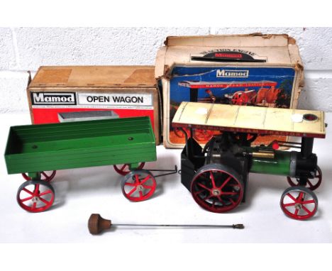 A Mamod traction engine in original box and a Mamod open wagon (2).