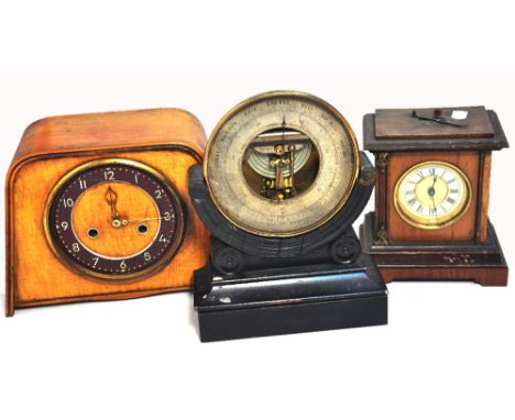 Two twentieth century mantel clocks and a twentieth century freestanding barometer, all af (3).