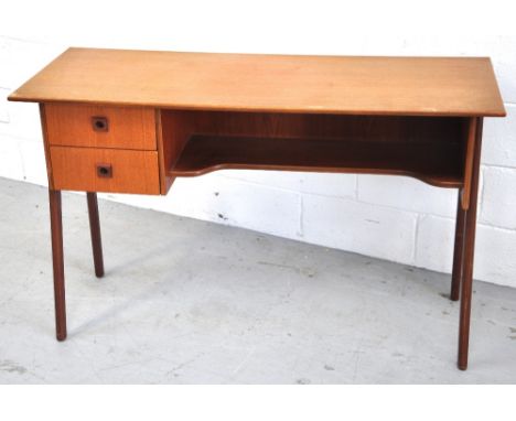 A retro light oak desk with two small drawers, width 122cm.