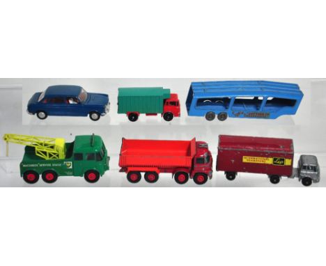 A mixed group to include a Tri-ang "Spot-On" Austin 1800 saloon in blue, Matchbox Foden breakdown tractor, articulated lorry,