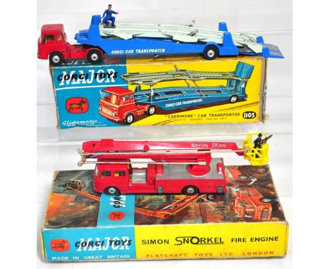 A boxed Corgi car transporter and a Simon Snorkel fire engine (2). CONDITION REPORT Simon Snorkel near mint and has figures, 