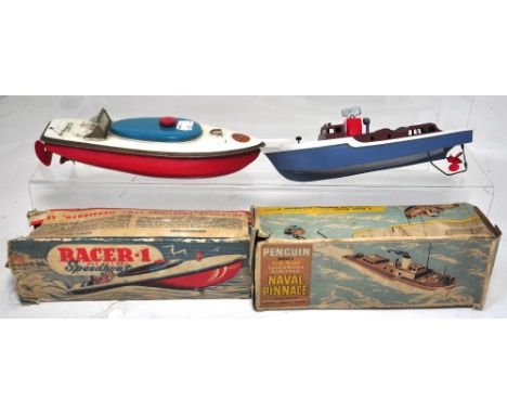 A boxed Triang "Penguin Series Four" scale model clockwork model of the "Naval Pinnace" and a boxed Sutcliffe "Racer 1" All S