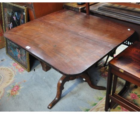 A Victorian mahogany rectangular tilt-top table on tripod support, table top 91 x 80cm.