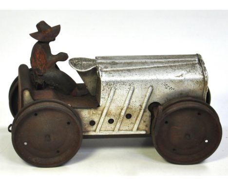 A Louis Marx & Co clockwork tractor, the front inscribed "MAR N.Y.200-5-AVE", length 21cm. CONDITION REPORT Rusty throughout 