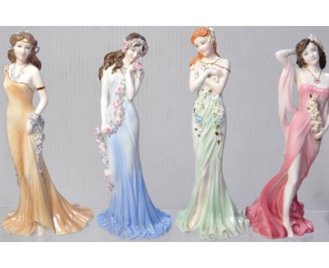 Four limited edition Coalport figurines; "Topaz" 2266/9500, "Emerald" 2320/9500, "Ruby" 3063/9500 and "Sapphire" 4129/9500, w