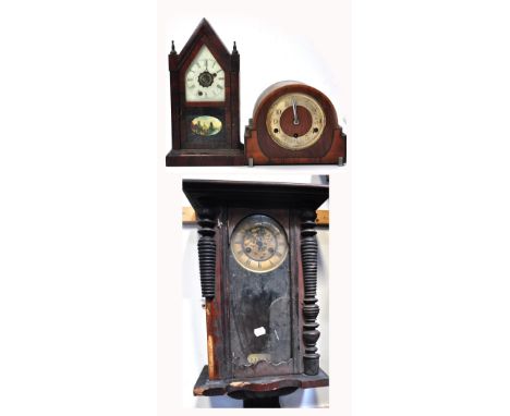 A German Vienna style wall clock, a circa 1940s mantel clock and a cathedral shape clock (all af) (30.