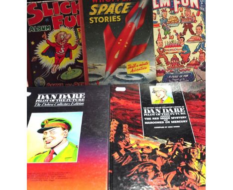 Two late 1980s first edition Dan Dare books both "Pilot of the Future", together with a small quantity of comics to include "