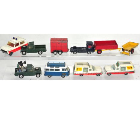 Ten assorted playworn Corgi diecast vehicles to include two long wheelbase Land Rovers, two Chevrolet Impala "Kennel Club" ve