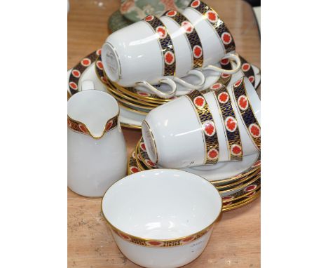 A small quantity of Royal Crown Derby Ambassador pattern teaware to include a cake plate, a sugar basin, a milk jug etc.