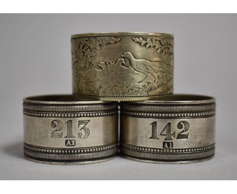 Three Silver Plated Napkin Rings, Two Numbered Shipping Line Napkin Rings Inscribed "Companie Belge Maritime Du Congo" and on