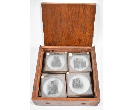 A Late Victorian/Edwardian Box with Sliding Lid Containing a Set of Twenty-four Monochrome Magic Lantern Slides, Depicting Am