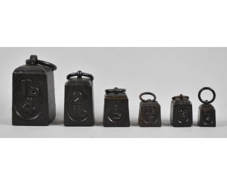 A Set of Six Graduated Cast Iron Weights, Each with War Department Arrow Moulding to Rear 