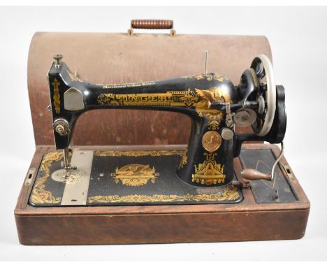 A Vintage Oak Cased Manual Singer Sewing Machine 