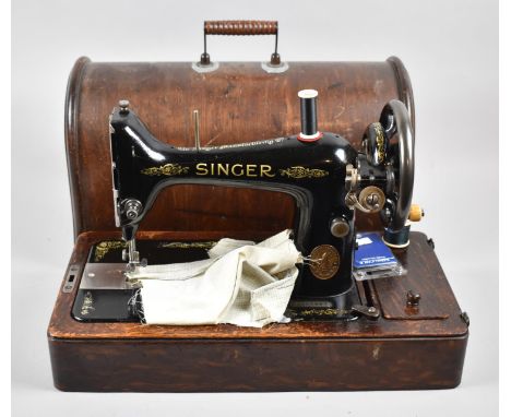 A Vintage Oak Cased Manual Singer Sewing Machine 