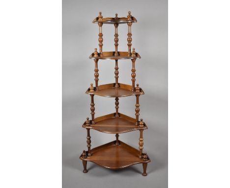 A Mid 20th Century Five Shelf Corner Whatnot with Turned Supports, 132cm high 
