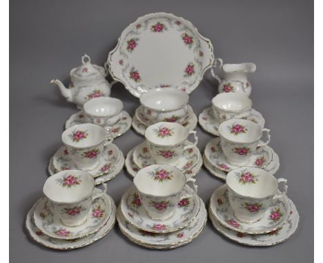 A Royal Albert Tranquility Pattern Teaset to Comprise Cups, Saucers, Side Plates, Sugar Bowls, Jugs, Cake Plate and Bachelor'