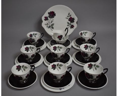 A Royal Albert Masquerade Pattern Service to Comprise Cups, Saucers, Side Plates, Cake Plate, Milk Jug and Sugar Bowl 