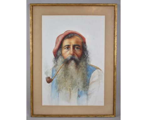 A Framed Italian Portrait of Bearded Gent Smoking Pipe, Signed Esposito, 38x54cm 
