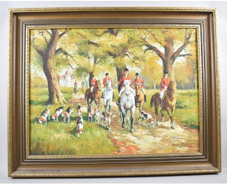 A Gilt Framed Oil on Canvas, Hunting Scene, 60x44cm 