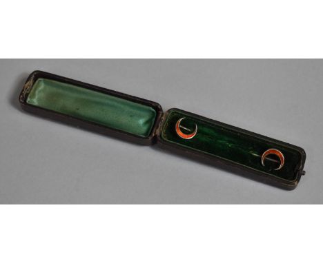 A Pair of Silver and Enamel Crescent Stock Pins in Case 