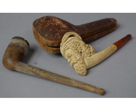 A Cased Meerschaum Pipe Together with a Vintage Clay Example 