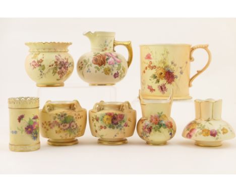 Small selection of Royal Worcester peach ground and ivory ground ornamental items including large tankard, circa 1898, 11.5cm