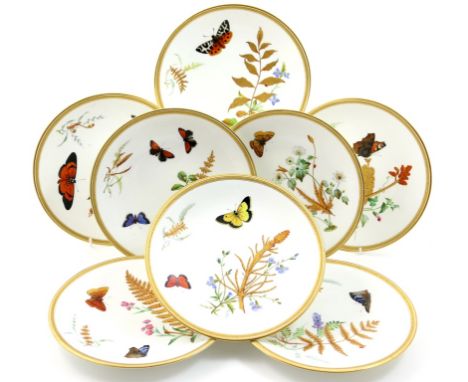 Eleven Royal Worcester lepidoptery dessert plates, circa 1870-90, each finely decorated with indigenous specimens of butterfl