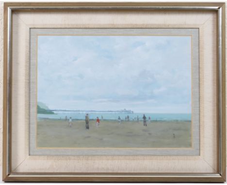 R Dudley Bailey (b.1931), Between the showers, Llandudno Beach, oil on board, signed with a monogram, labelled verso and date