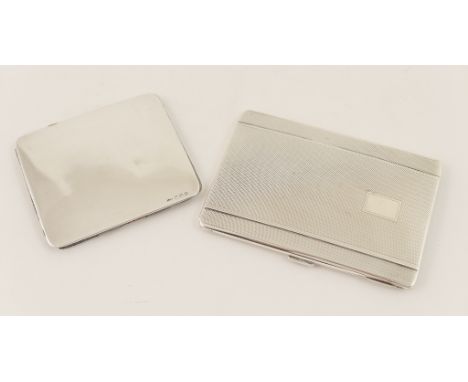 George VI silver cigarette case, Birmingham 1937, rectangular form with engine turned decoration and a vacant cartouche, 12.5