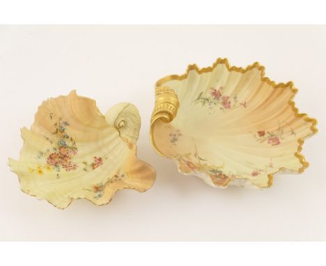 Royal Worcester peach ground scalloped dish, circa 1894, decorated with wild flower sprays, shape number 1274, 23.5cm; also a