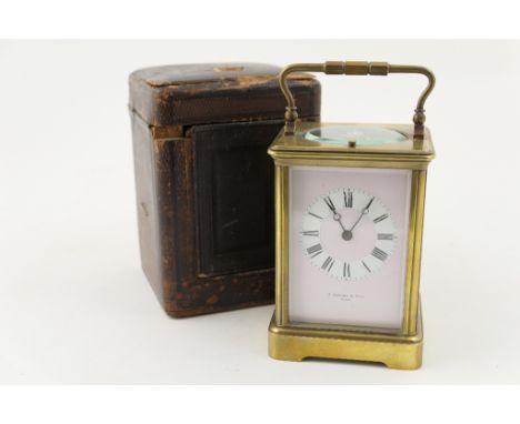 French brass repeating carriage clock, the dial with Roman numerals, signed 'J Bagshaw & Sons, Paris', the movement striking 