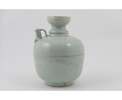 Korean celadon glazed wine ewer, barrel form body with a waisted neck, height 23cm