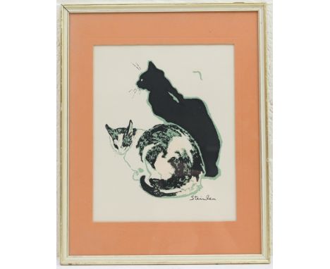 Theophile Alexandre Steinlen (1859-1923), Les Deux Chats, woodcut print in colours, 25cm x 20cm; also 'Le Intrus', lithograph