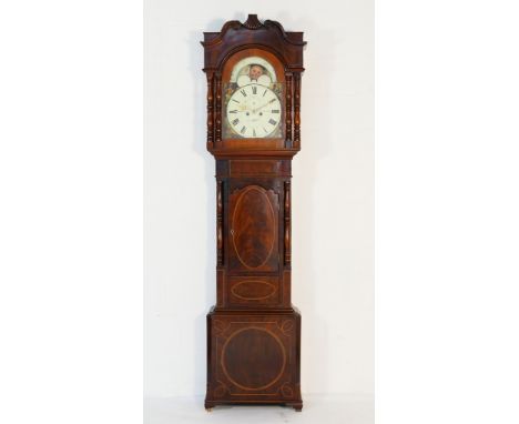 Brownbill, Liverpool, mahogany eight day longcase clock, having a swan neck pediment with an inverted scallop shell centre ov