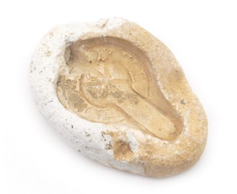 Roman carved limestone Christian Chi-Rho oil lamp mould, 3rd-5th Century A.D., probably North Africa, 21cm x 13.5cm