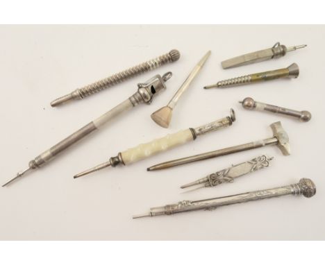Small selection of Victorian and later novelty propelling pencils comprising sterling silver golfing tee, 6.5cm; Mordan & Co.
