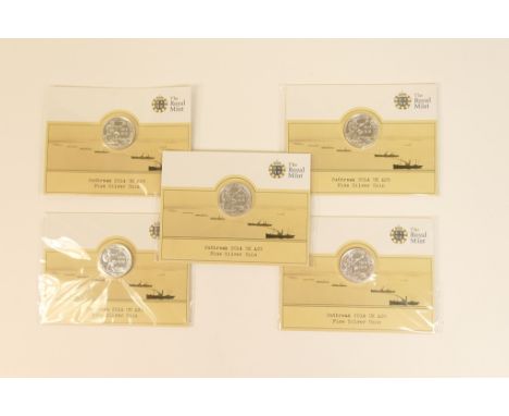 Five Elizabeth II £20 silver coins, 2014, commemorating the outbreak of the First World War, brilliant uncirculated, in origi