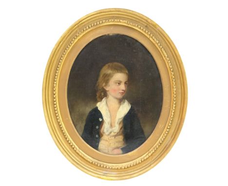 Follower of Sir Joshua Reynolds (1723-92), Portrait of Charles Gordon Snr as a boy, half length, oil on oval canvas, 27.5cm x
