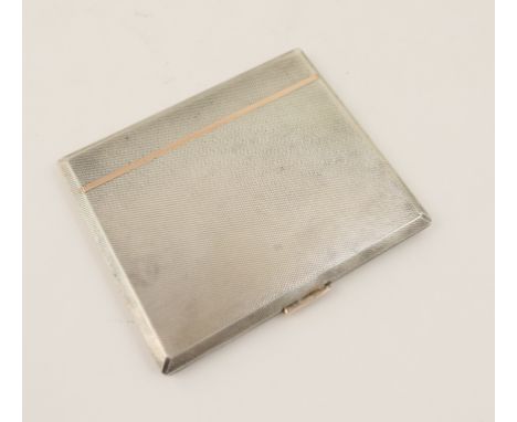 George VI silver cigarette case, Birmingham 1937, rectangular form with engine turned decoration, inlaid with a single gold c