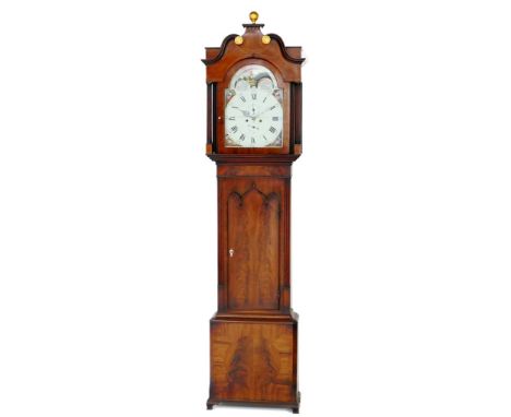 William Jackson, Frodsham (active 1795-1801), mahogany eight day longcase clock, the hood with swan neck pediment surmounted 