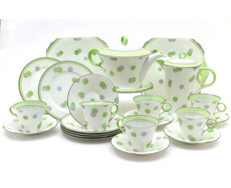 Shelley China Regent shape tea and dessert service, pattern no. 12211, comprising lidded teapot, teapot stand, lidded hot wat