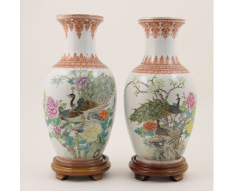 CATALOGUE AMENDMENT - PLEASE NOTE THESE VASES ARE NOT A PAIR - Two Chinese Republic vases, ovoid form with trumpet neck, deco