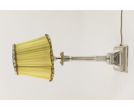 Edwardian silver plated column table lamp, weighted and fitted for electricity, height to fitment 37cm