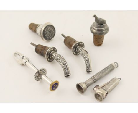 Silver cigar piercer, Birmingham 1954, 7cm; also an Edwardian nickel and silver plated cigar cutter, 4.5cm; Swedish nickel su