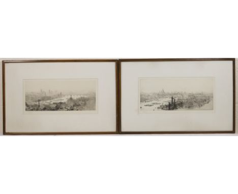 William Lionel Wyllie (1851-1931), Pair,  'Westminster from St Paul's' and 'The City of London', first state drypoint etching