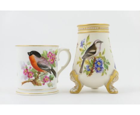 Royal Worcester vase, circa 1876, hand decorated with indigenous birds and foliage in colours against an ivory ground bordere